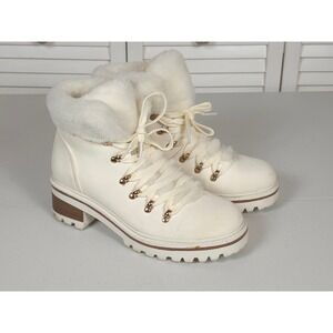 Bamboo Faux Fur White Platform Boot Womens Size 8